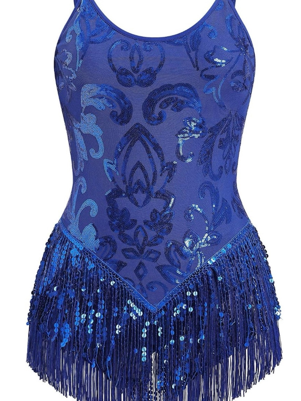 Blue Sequin Fringe Tank Bodysuit
